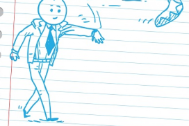 A drawing of a man throwing something in the air