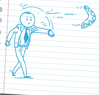 A drawing of a man throwing something in the air
